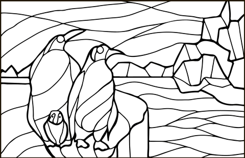 Pinguins Stained Glass Coloring Page